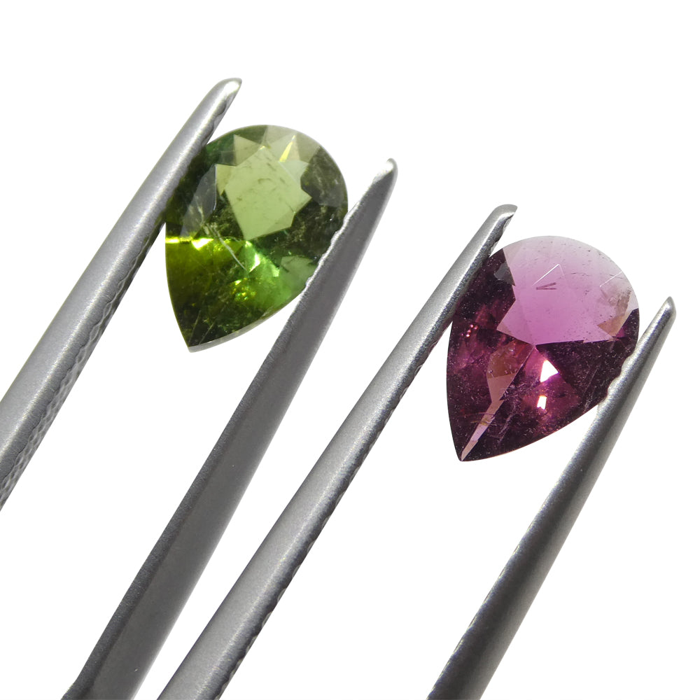 1.6ct Pair Pear Pink/Green Tourmaline from Brazil - Skyjems Wholesale Gemstones