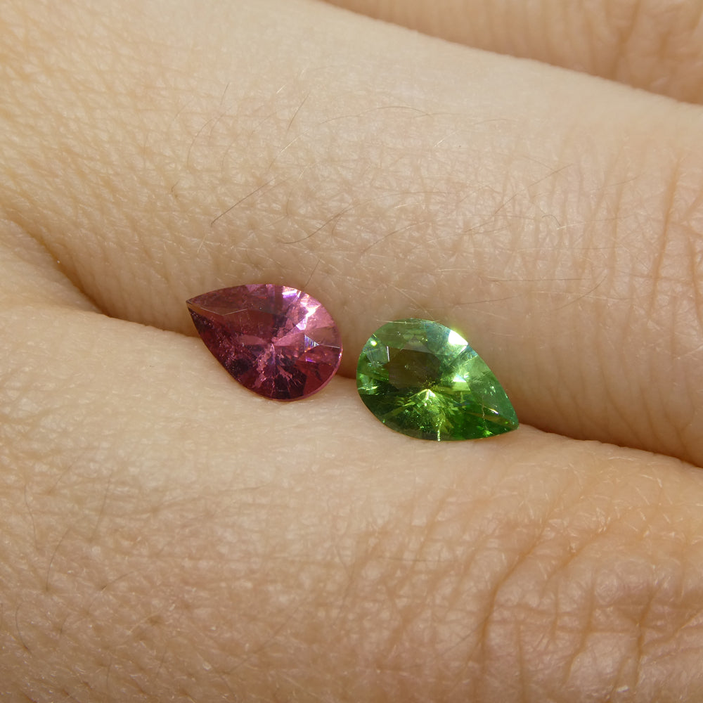 1.07ct Pair Pear Pink/Green Tourmaline from Brazil - Skyjems Wholesale Gemstones