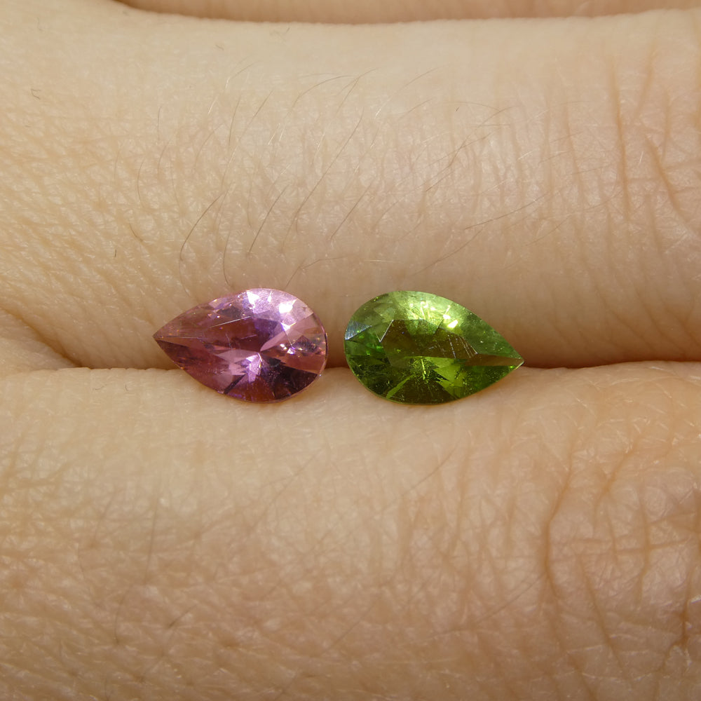 1.24ct Pair Pear Pink/Green Tourmaline from Brazil - Skyjems Wholesale Gemstones