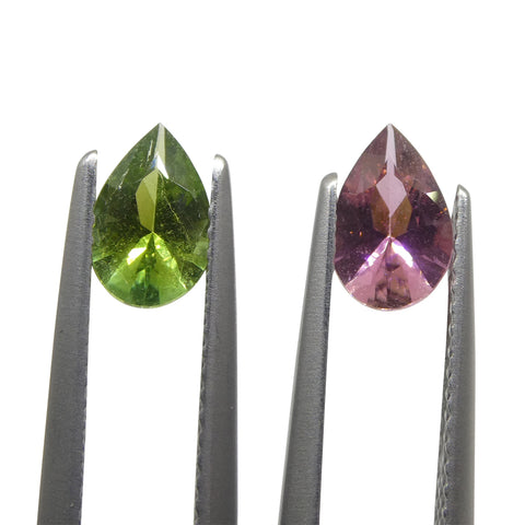 1.24ct Pair Pear Pink/Green Tourmaline from Brazil