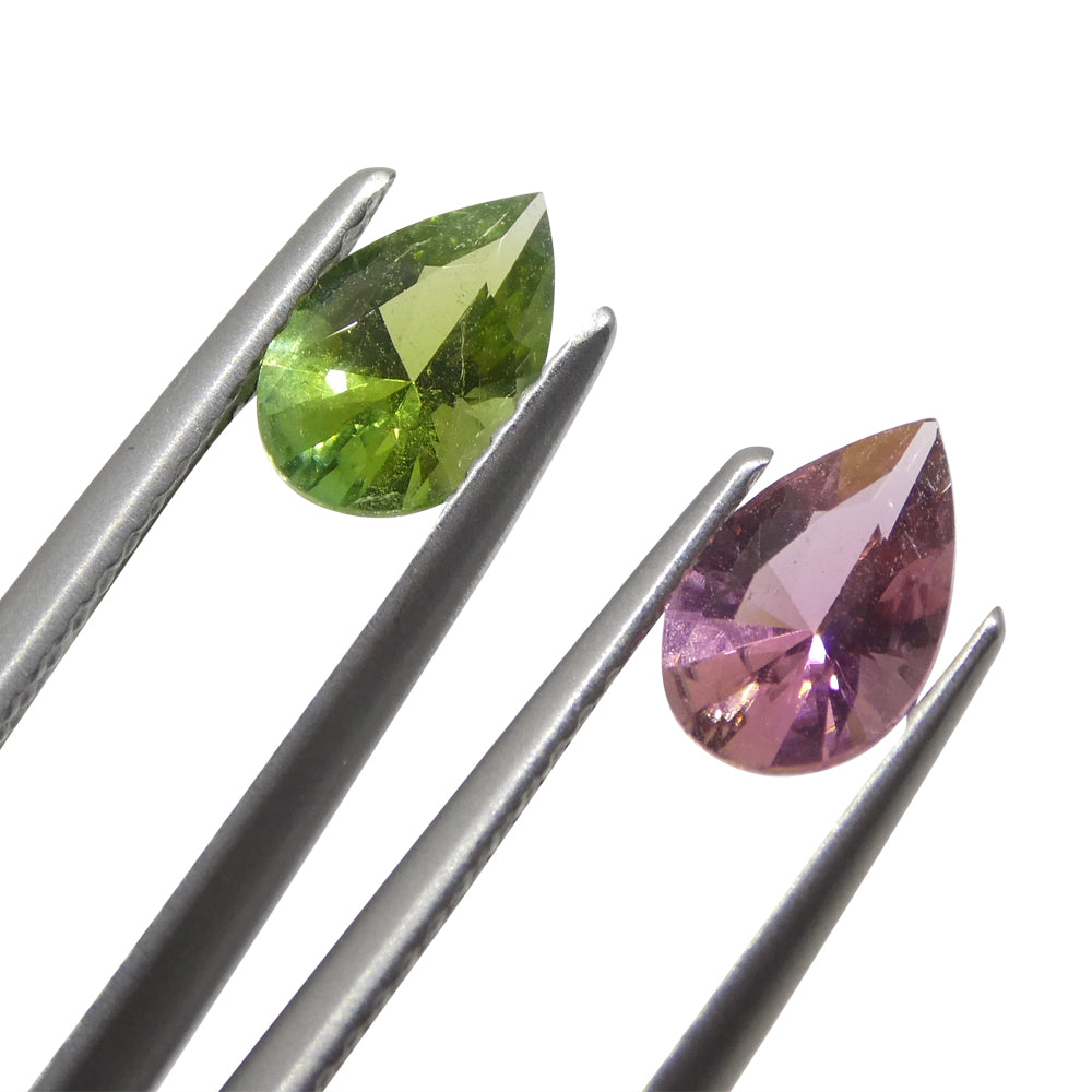 1.24ct Pair Pear Pink/Green Tourmaline from Brazil - Skyjems Wholesale Gemstones