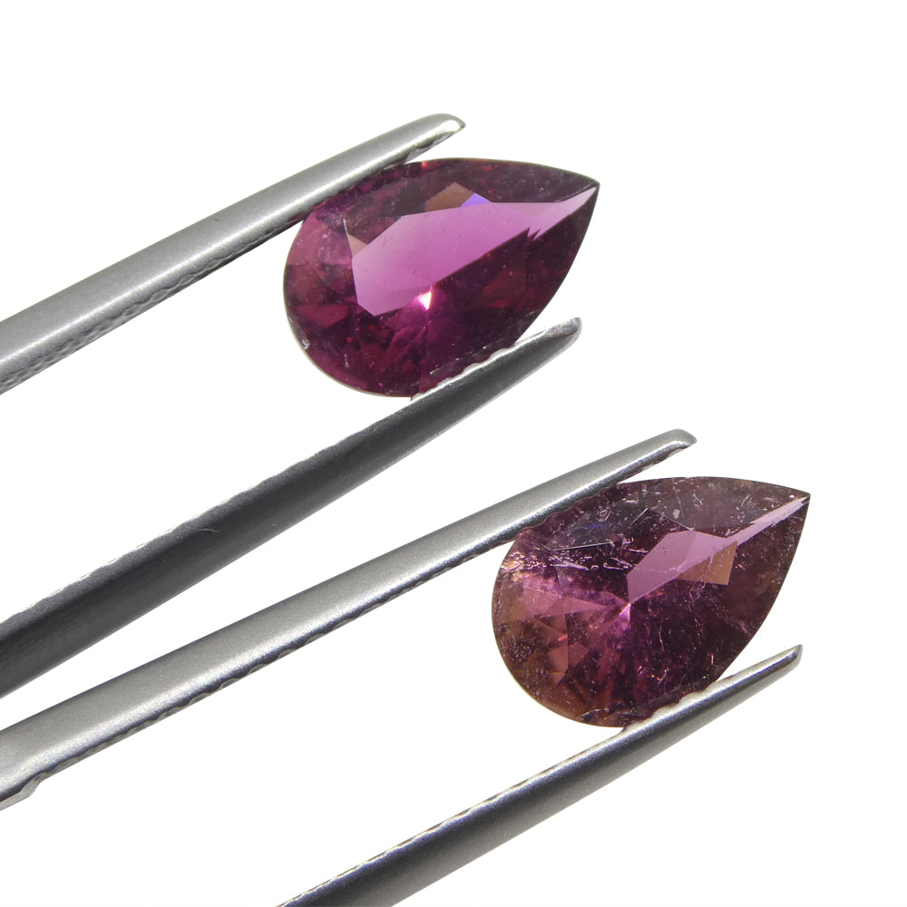 SkyJems 2.35ct Brazilian Pink Tourmaline Pear Pair - Matched Gemstone Duo for Fine Jewelry Design