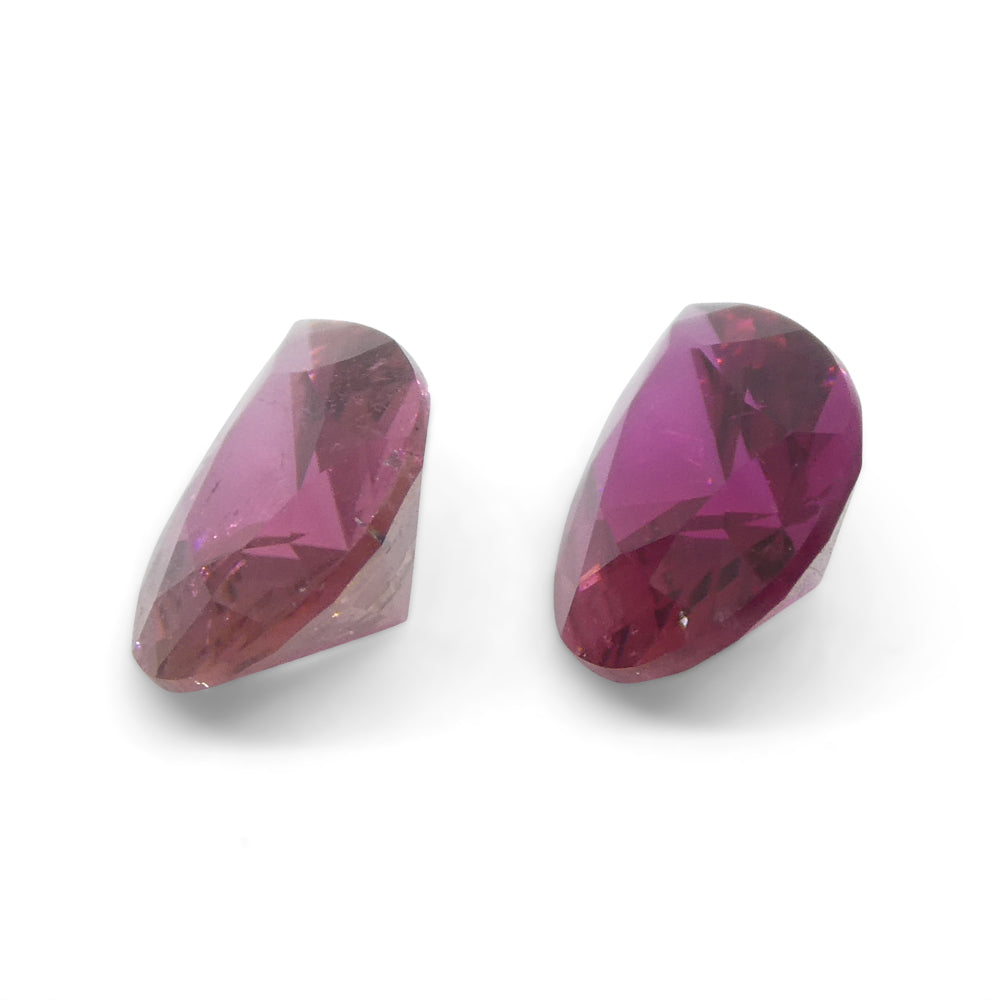 SkyJems 2.35ct Brazilian Pink Tourmaline Pear Pair, matched medium-strong color, premium loose gemstone