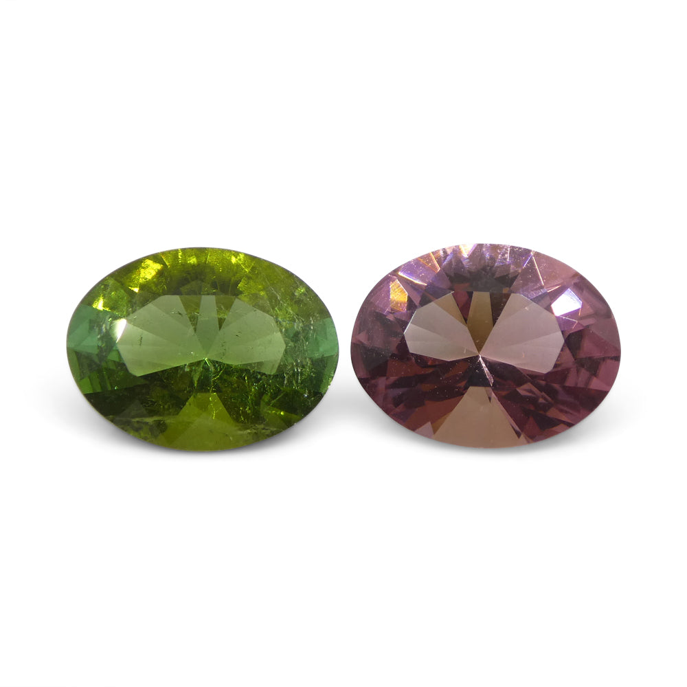 3.89ct Pair Oval Pink/Green Tourmaline from Brazil - Skyjems Wholesale Gemstones