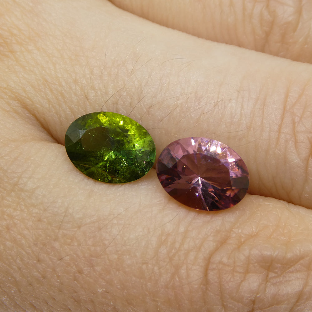 3.89ct Pair Oval Pink/Green Tourmaline from Brazil - Skyjems Wholesale Gemstones