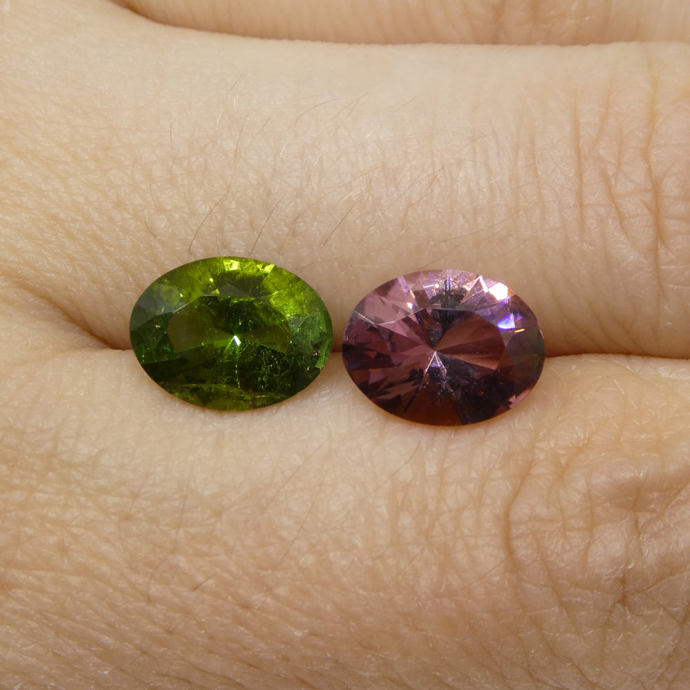 3.89ct Pair Oval Pink/Green Tourmaline from Brazil - Skyjems Wholesale Gemstones