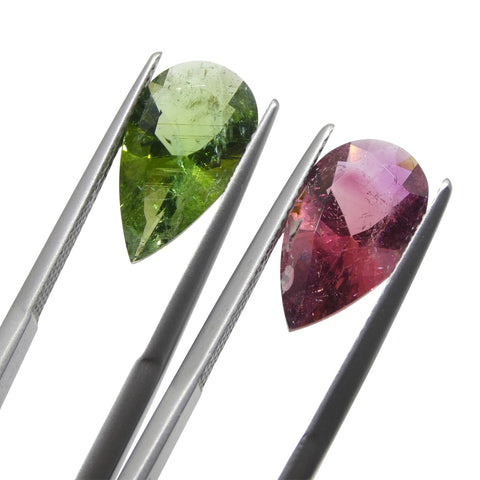 6.78ct Pair Pear Pink/Green Tourmaline from Brazil