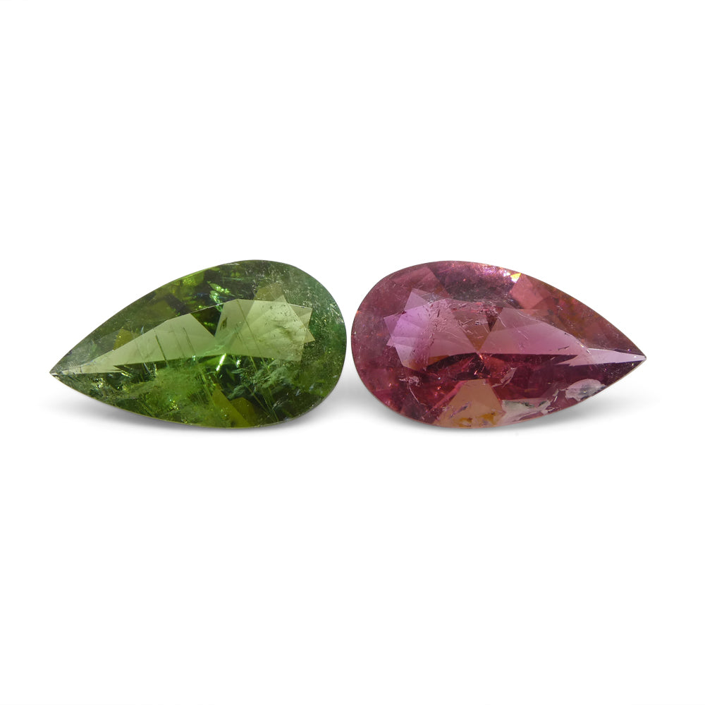 6.78ct Pair Pear Pink/Green Tourmaline from Brazil - Skyjems Wholesale Gemstones