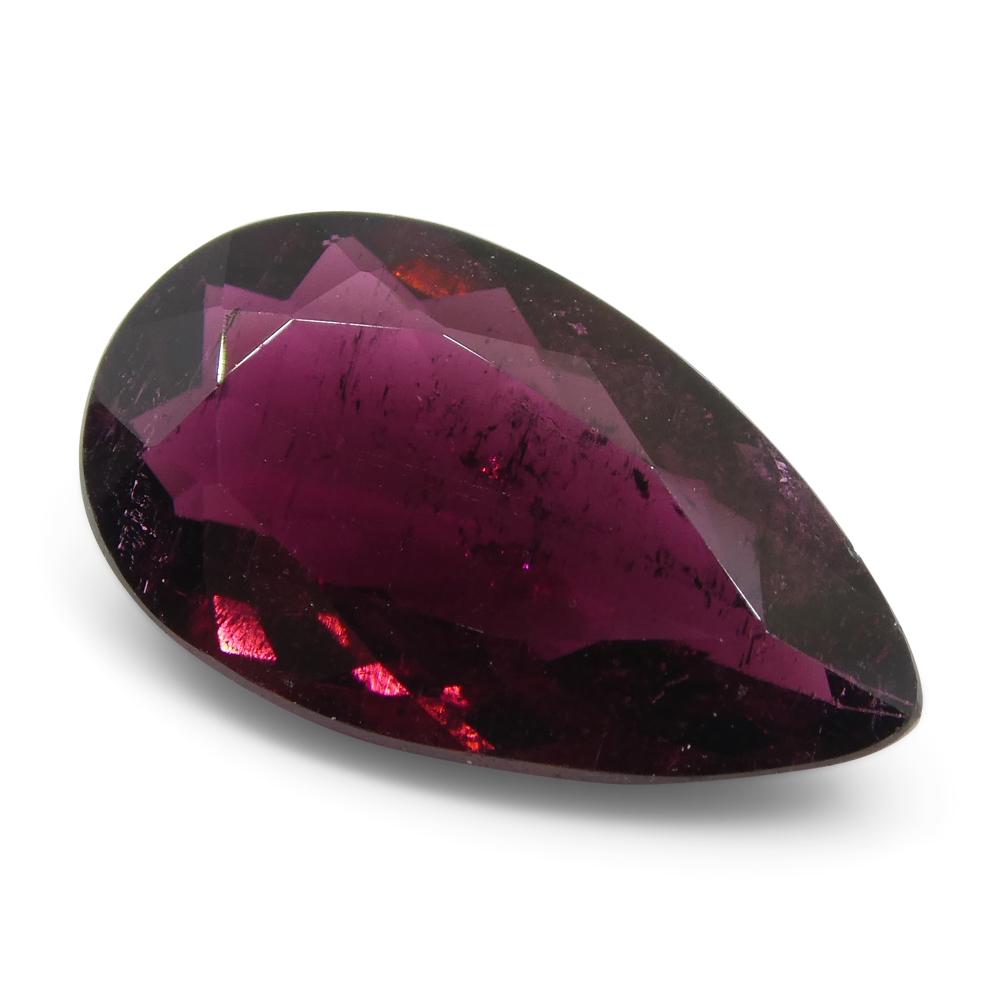 SkyJems 3.56ct Pear Purplish Red Rubelite Tourmaline from Brazil, mixed cut rare gemstone for collectors