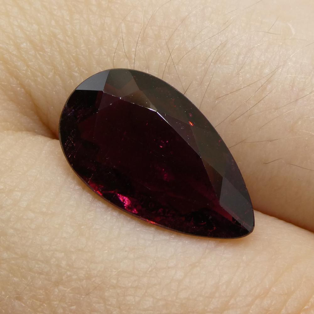 SkyJems 3.56ct Pear Purplish Red Rubelite Tourmaline from Brazil, rare mixed-cut gemstone with vibrant color