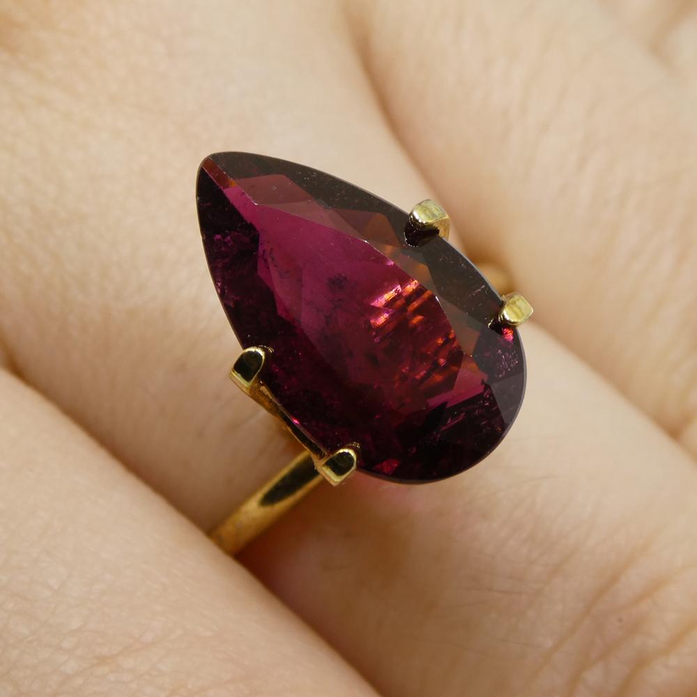 SkyJems 3.56ct Pear Purplish Red Rubelite Tourmaline from Brazil, mixed cut rare gemstone for collectors