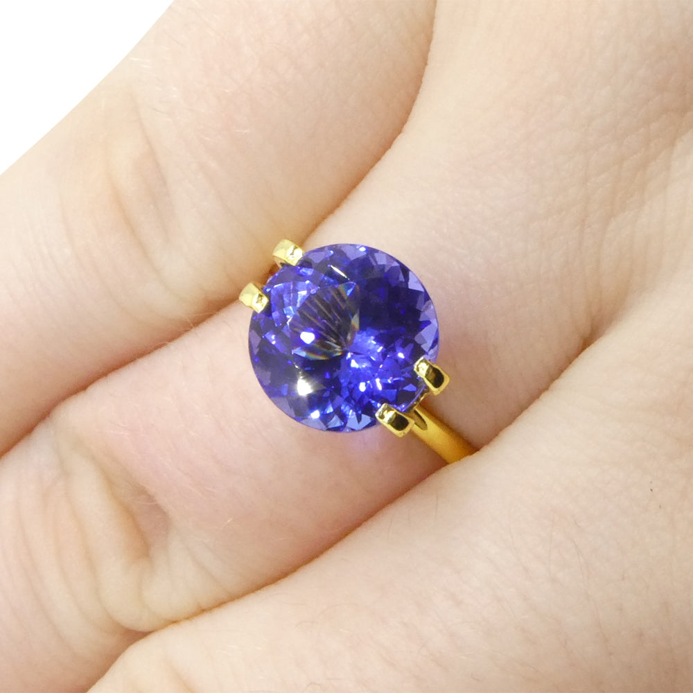 SkyJems 4.13ct Round Violet Blue Tanzanite gemstone from Tanzania, brilliant-cut rare zoisite in deep blue-purple hue