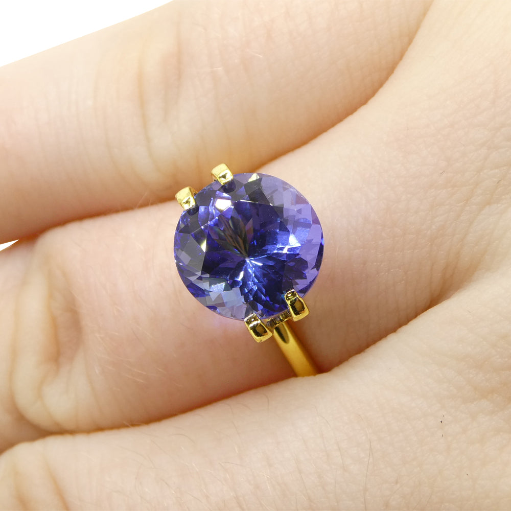 4.4ct Round Violet Blue Tanzanite from Tanzania, premium single gemstone by SkyJems, rare zoisite in brilliant cut