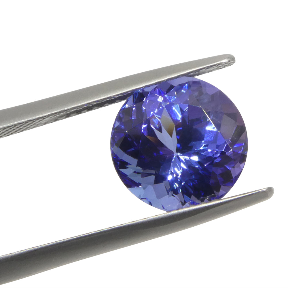 4.4ct Round Violet Blue Tanzanite from Tanzania, premium single gemstone by SkyJems, rare African zoisite in brilliant cut