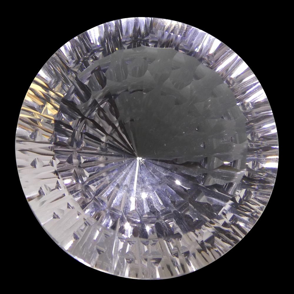 Large 29.75ct Round White Quartz Fantasy Cut from Brazil, premium rock crystal gemstone by SkyJems Canadian gem specialists