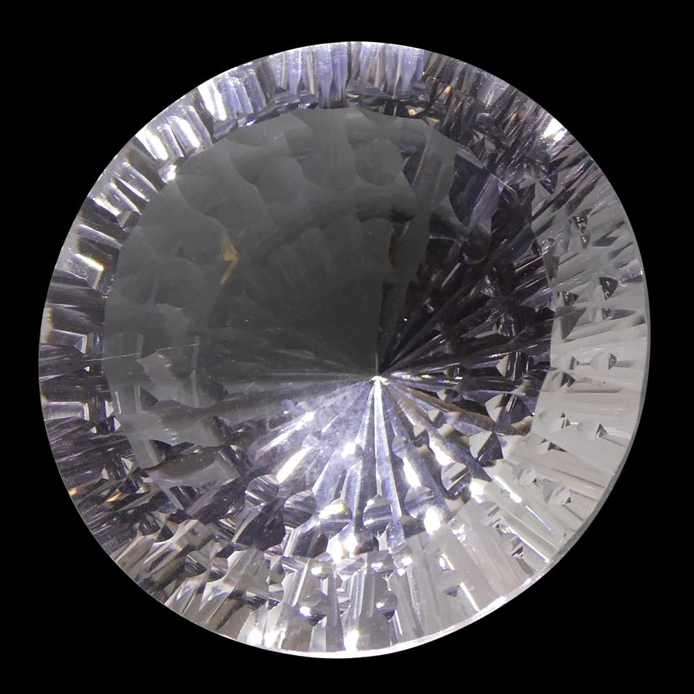 Large 29.75ct Round White Quartz Fantasy Cut from Brazil, premium rock crystal gemstone by SkyJems Canadian gem specialists
