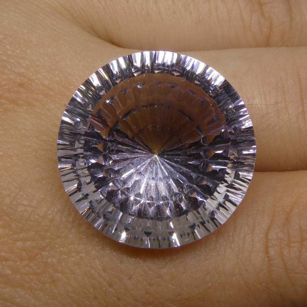 Large 29.75ct Round White Quartz Fantasy Cut from Brazil, premium rock crystal gemstone by SkyJems Canadian gem specialists