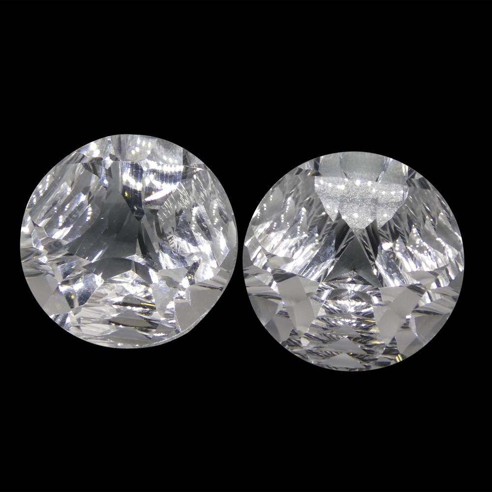 SkyJems 23.38ct Round White Quartz Fantasy Cut Pair from Brazil, pristine colorless gemstone matching set