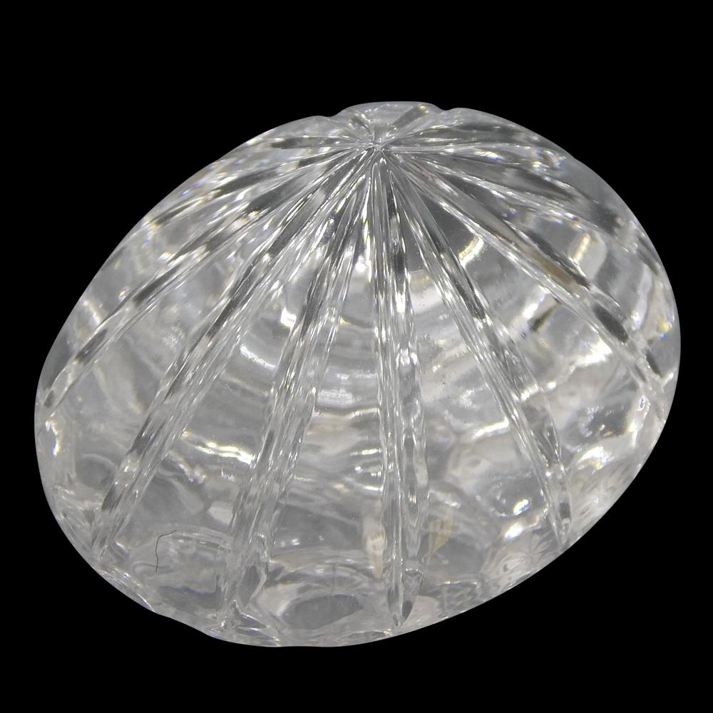 43.15 carat Brazilian White Quartz oval fantasy cut gemstone from SkyJems, premium clear rock crystal with elegant carved des