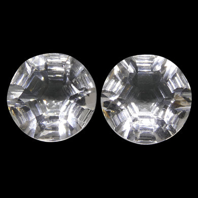 18.44ct Round White Quartz Fantasy/Fancy Cut Pair - Skyjems Wholesale Gemstones