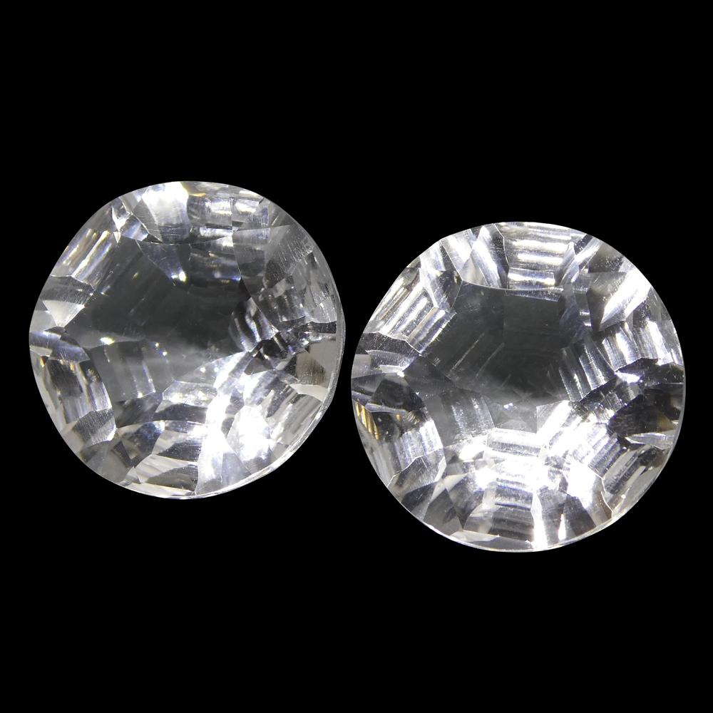 SkyJems 18.44ct Round White Quartz Fantasy Cut Pair from Brazil, clear gemstone for jewelry design and collectors