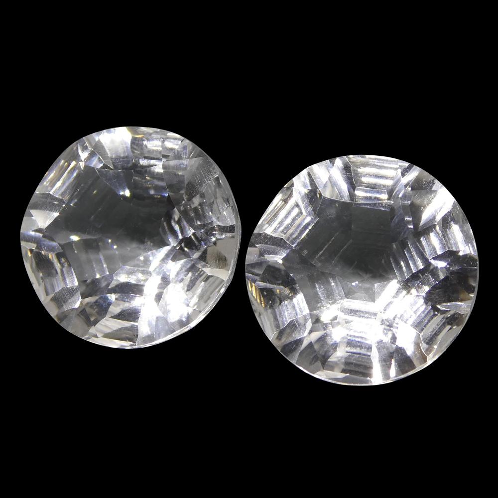 18.44ct Round White Quartz Fantasy/Fancy Cut Pair - Skyjems Wholesale Gemstones