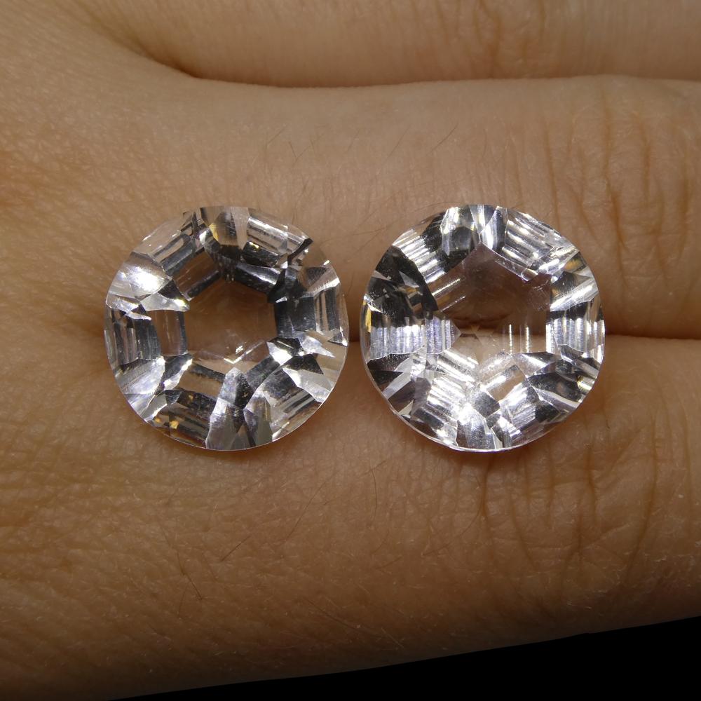 SkyJems 18.44ct Round White Quartz Fantasy Cut Pair from Brazil, clear gemstone for jewelry design and collectors