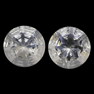 14.56ct Round White Quartz Fantasy/Fancy Cut Pair - Skyjems Wholesale Gemstones