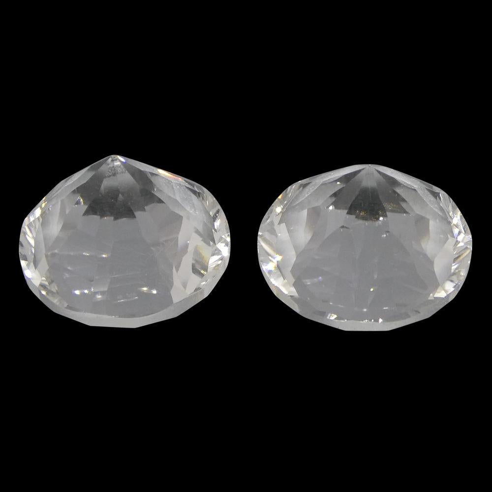 SkyJems 14.56ct Round White Quartz Fantasy Cut Pair from Brazil, clear gemstone for jewelry design and collectors