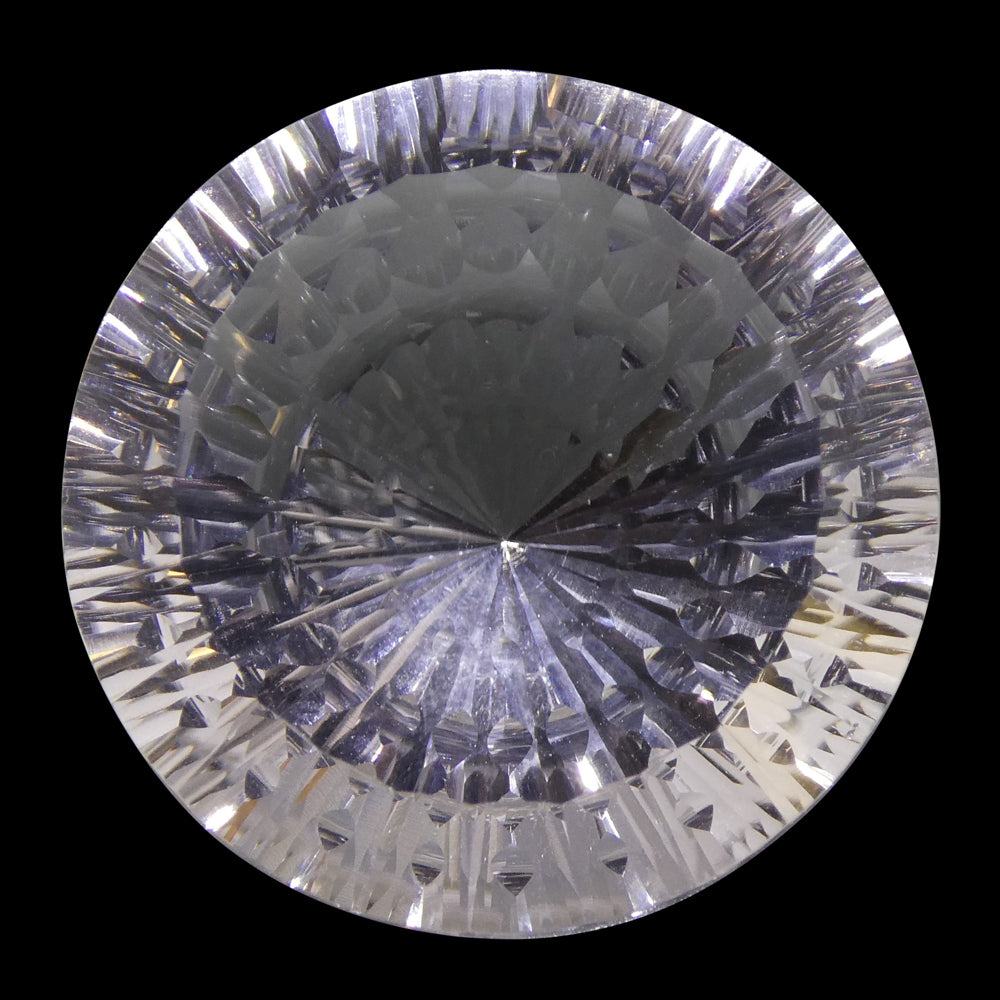 Large 29.75ct Round White Quartz Fantasy Cut from Brazil, premium clear gemstone by SkyJems Canadian gem specialists