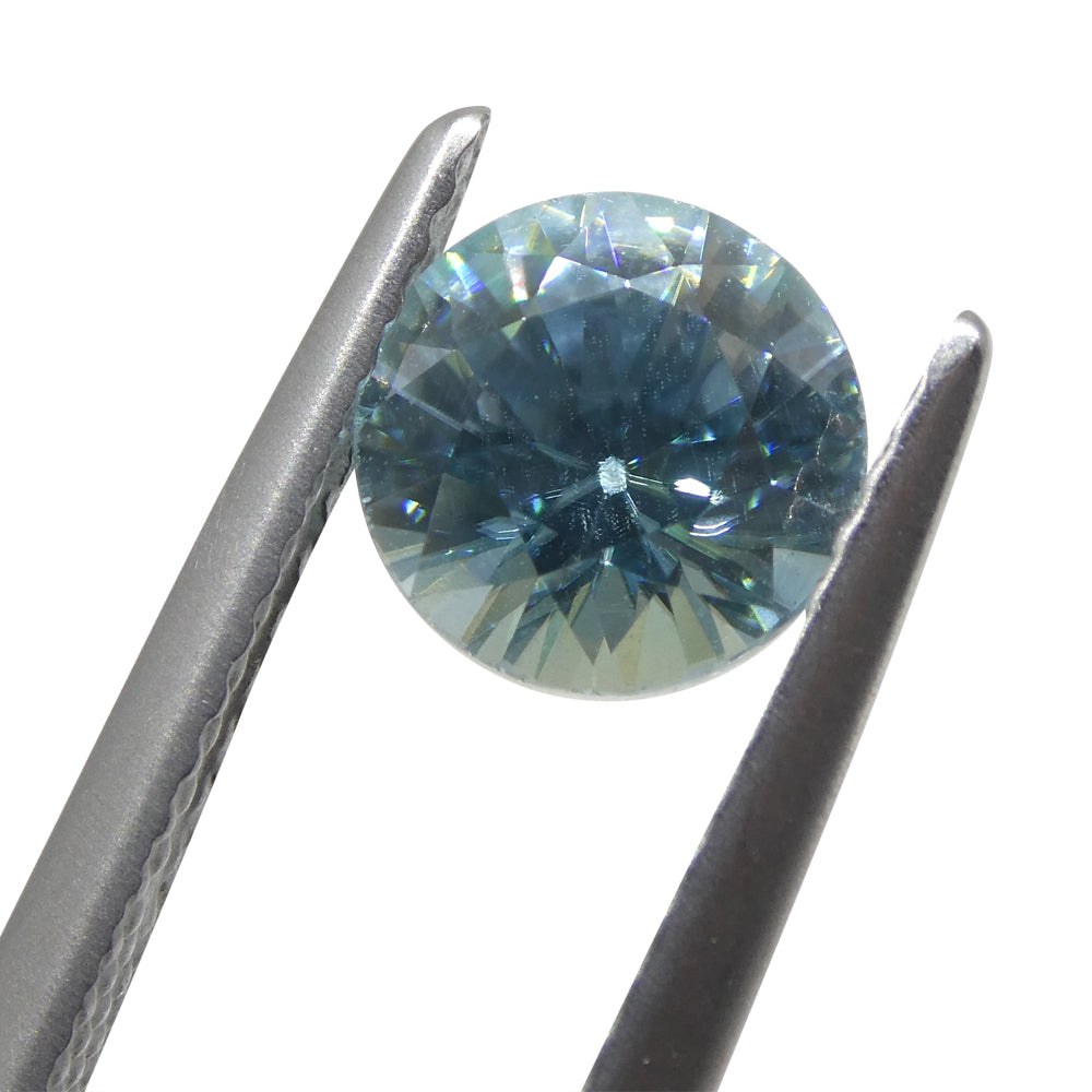 1.75ct Round Diamond Cut Blue Zircon from Cambodia - Skyjems Wholesale Gemstones