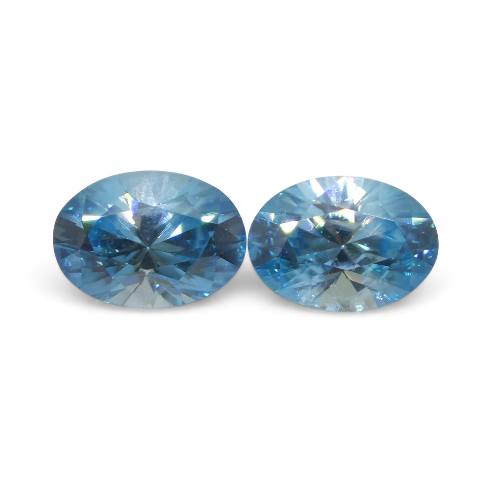 4.75ct Pair Oval Diamond Cut Blue Zircon from Cambodia - Skyjems Wholesale Gemstones