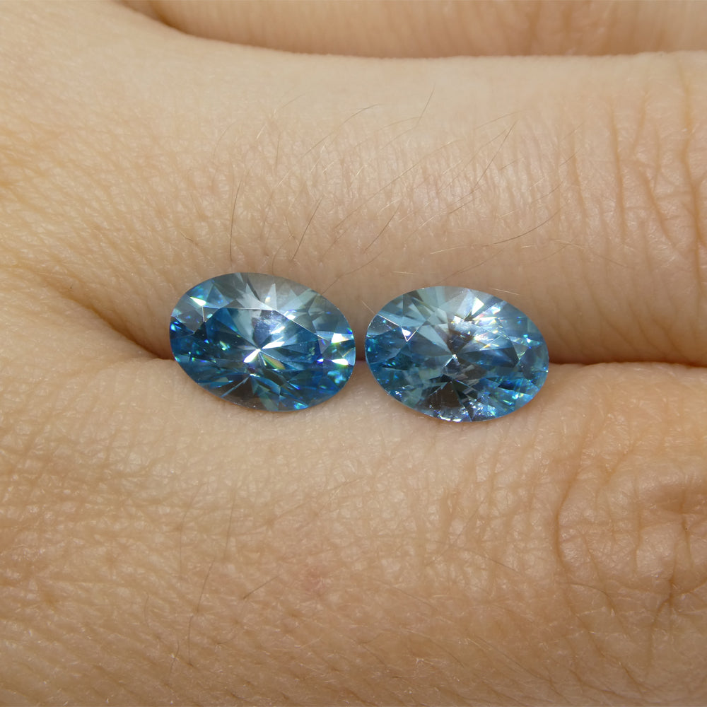 4.75ct Pair Oval Diamond Cut Blue Zircon from Cambodia - Skyjems Wholesale Gemstones