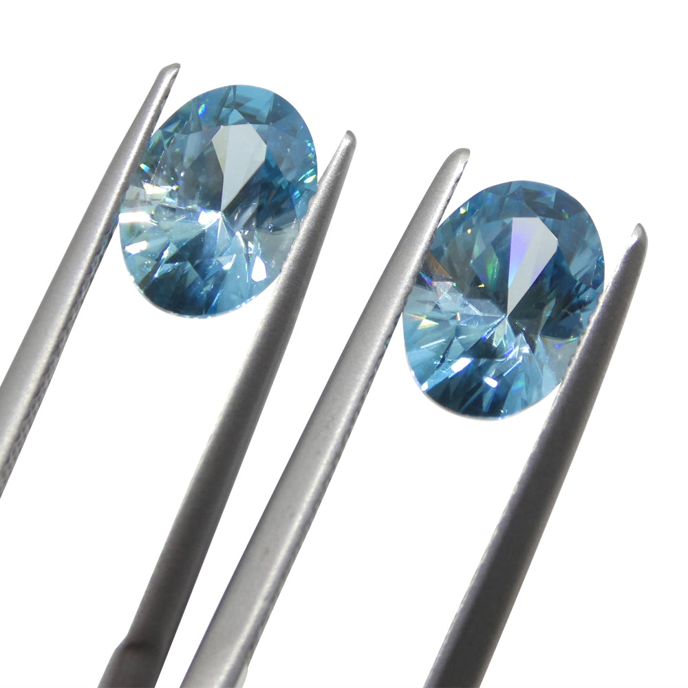 4.75ct Pair Oval Diamond Cut Blue Zircon from Cambodia - Skyjems Wholesale Gemstones