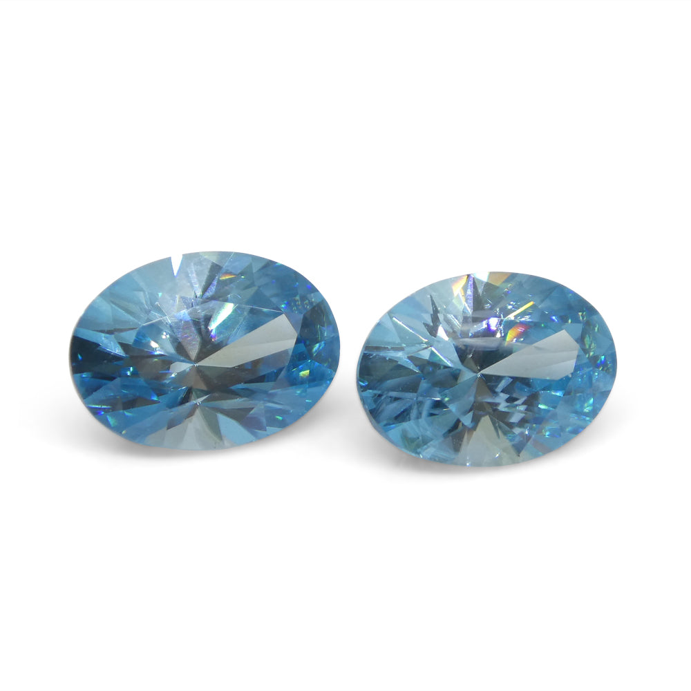 4.75ct Pair Oval Diamond Cut Blue Zircon from Cambodia - Skyjems Wholesale Gemstones