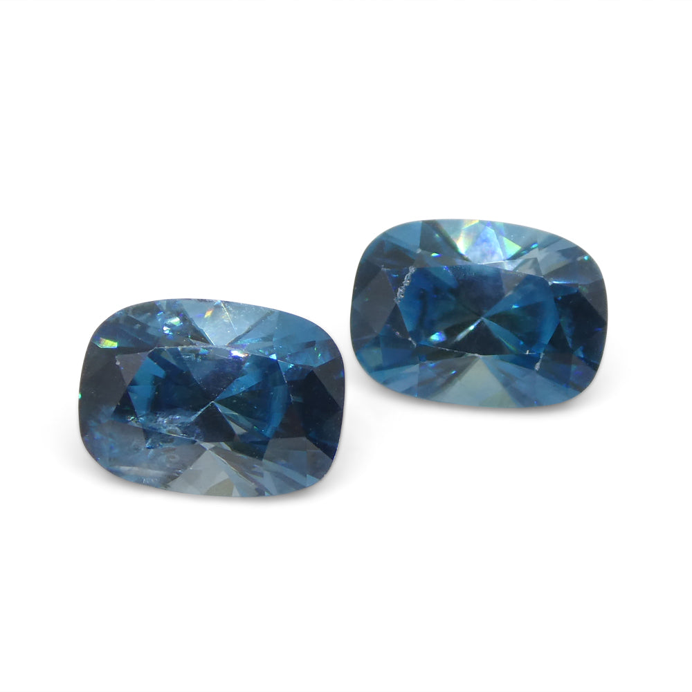 4.66ct Pair Cushion Diamond Cut Blue Zircon from Cambodia - Skyjems Wholesale Gemstones