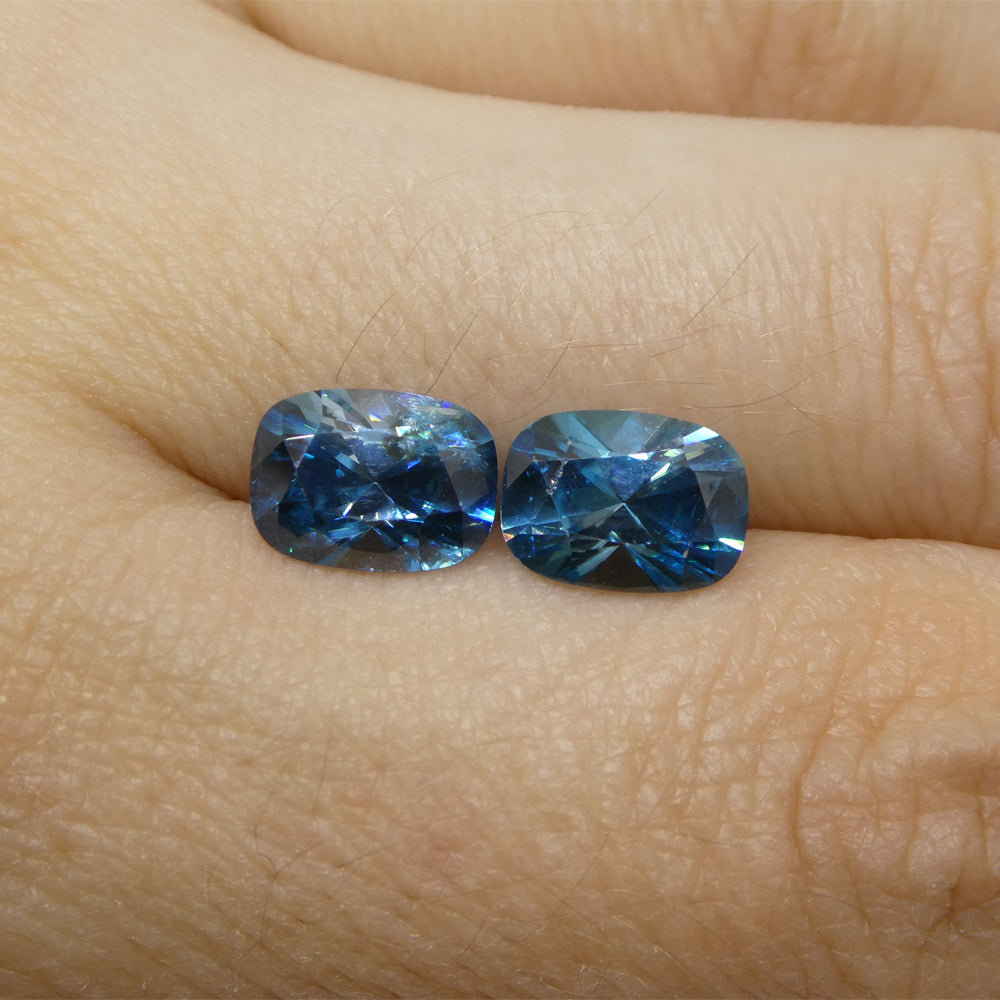 4.66ct Pair Cushion Diamond Cut Blue Zircon from Cambodia - Skyjems Wholesale Gemstones