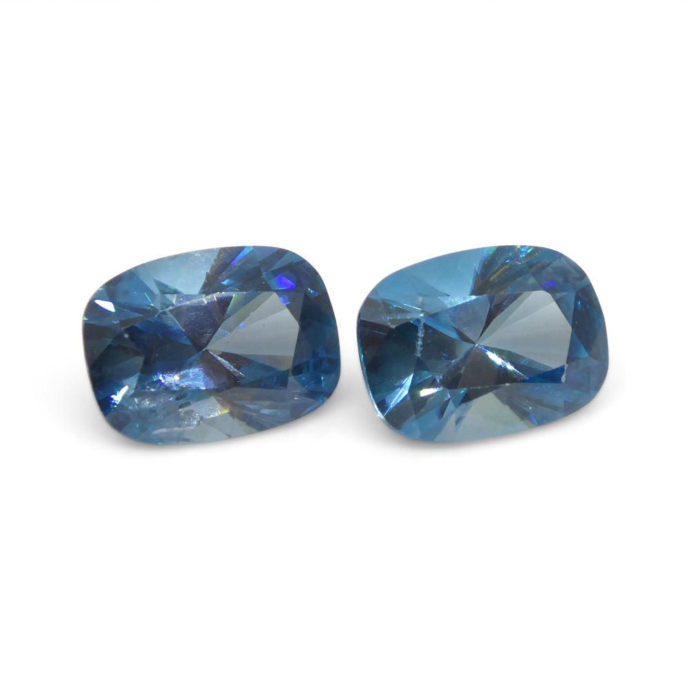 4.66ct Pair Cushion Diamond Cut Blue Zircon from Cambodia - Skyjems Wholesale Gemstones