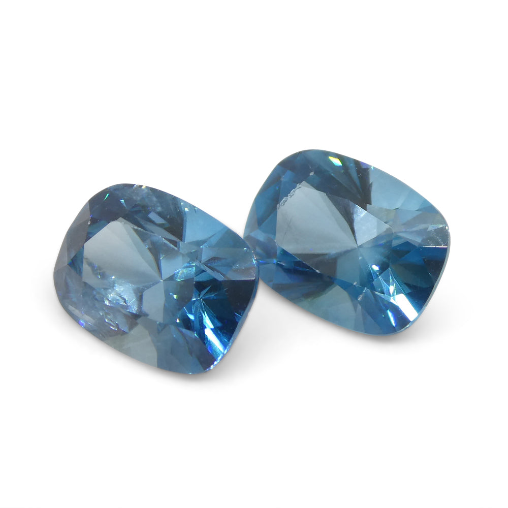 4.66ct Pair Cushion Diamond Cut Blue Zircon from Cambodia - Skyjems Wholesale Gemstones