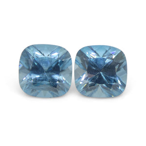 3.88ct Pair Square Cushion Diamond Cut Blue Zircon from Cambodia - Skyjems Wholesale Gemstones