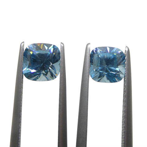 3.88ct Pair Square Cushion Diamond Cut Blue Zircon from Cambodia