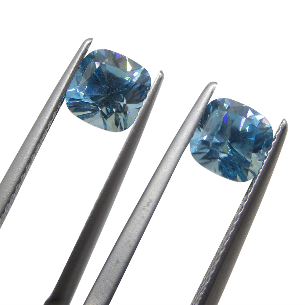 3.88ct Pair Square Cushion Diamond Cut Blue Zircon from Cambodia - Skyjems Wholesale Gemstones