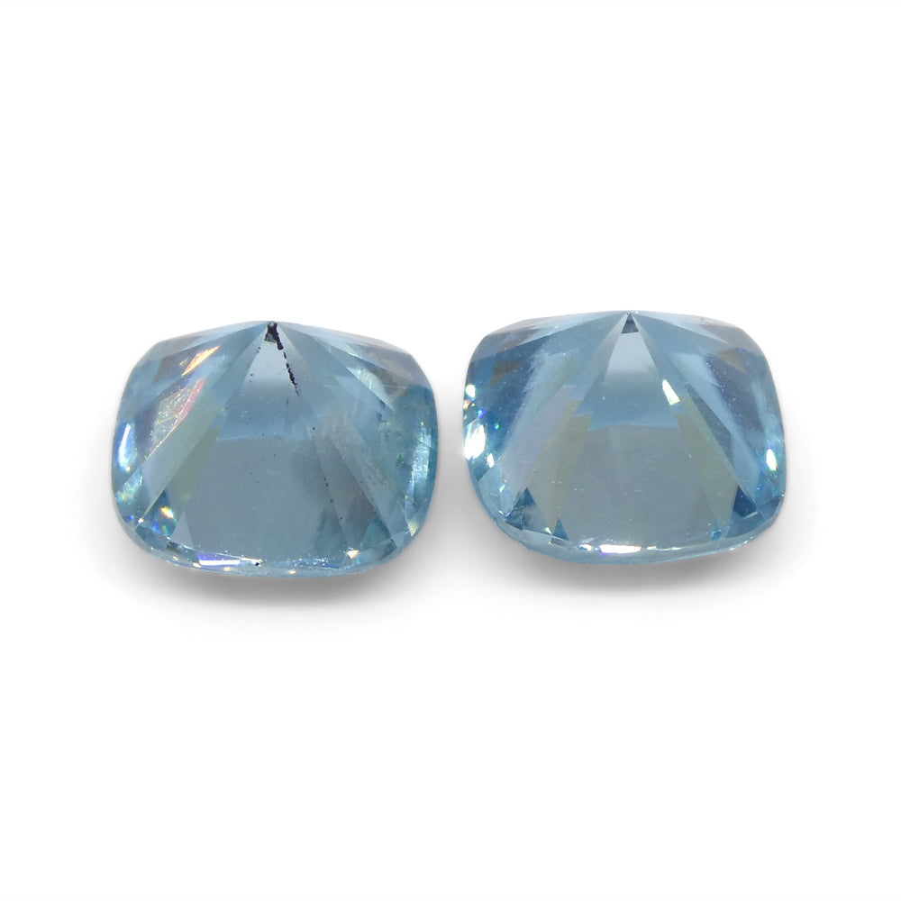 3.88ct Pair Square Cushion Diamond Cut Blue Zircon from Cambodia - Skyjems Wholesale Gemstones