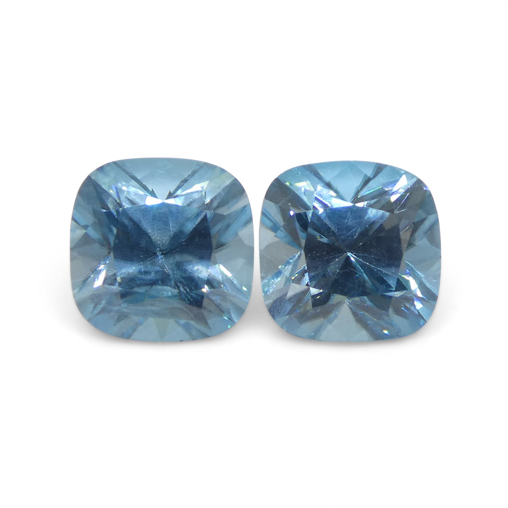 3.88ct Pair Square Cushion Diamond Cut Blue Zircon from Cambodia - Skyjems Wholesale Gemstones