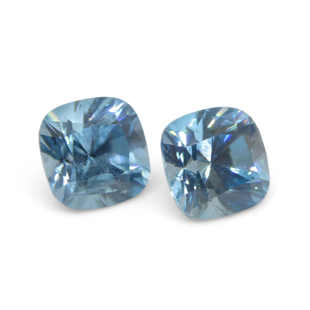 3.88ct Pair Square Cushion Diamond Cut Blue Zircon from Cambodia - Skyjems Wholesale Gemstones