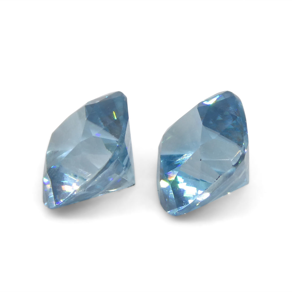 3.88ct Pair Square Cushion Diamond Cut Blue Zircon from Cambodia - Skyjems Wholesale Gemstones