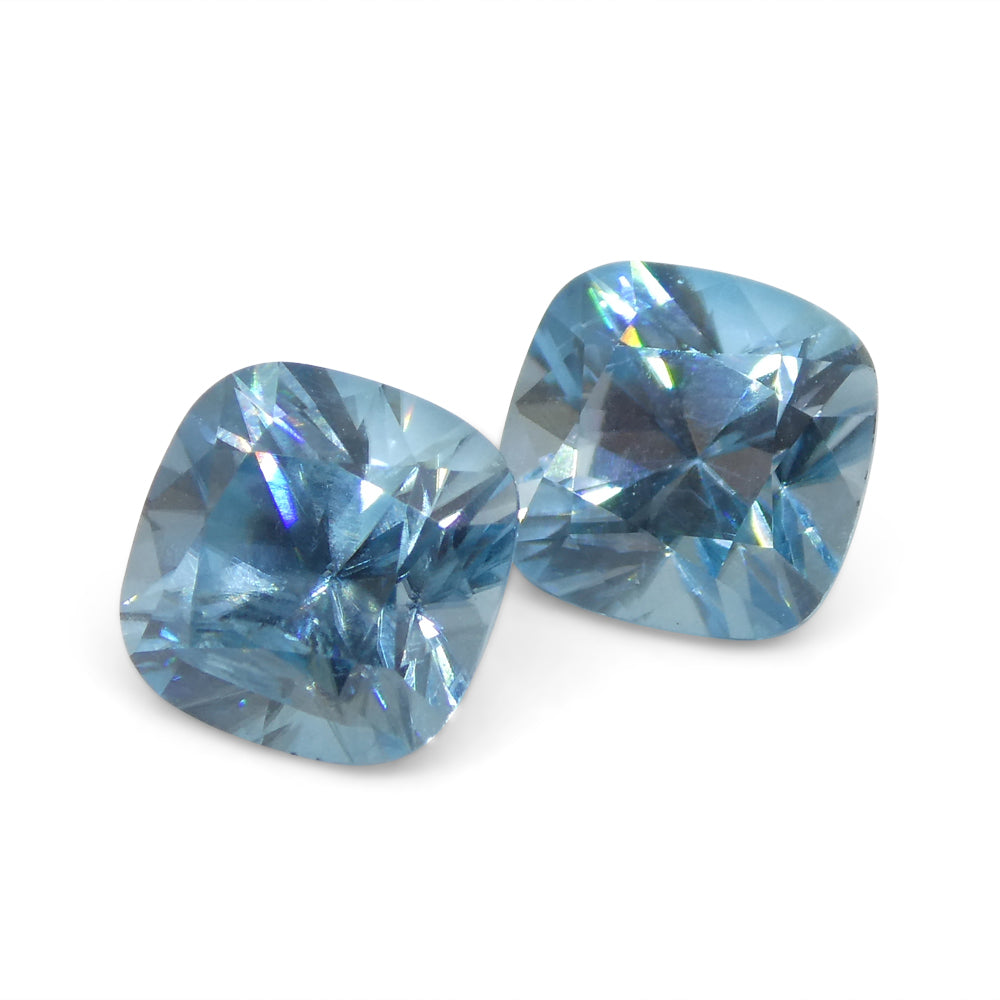 3.88ct Pair Square Cushion Diamond Cut Blue Zircon from Cambodia - Skyjems Wholesale Gemstones