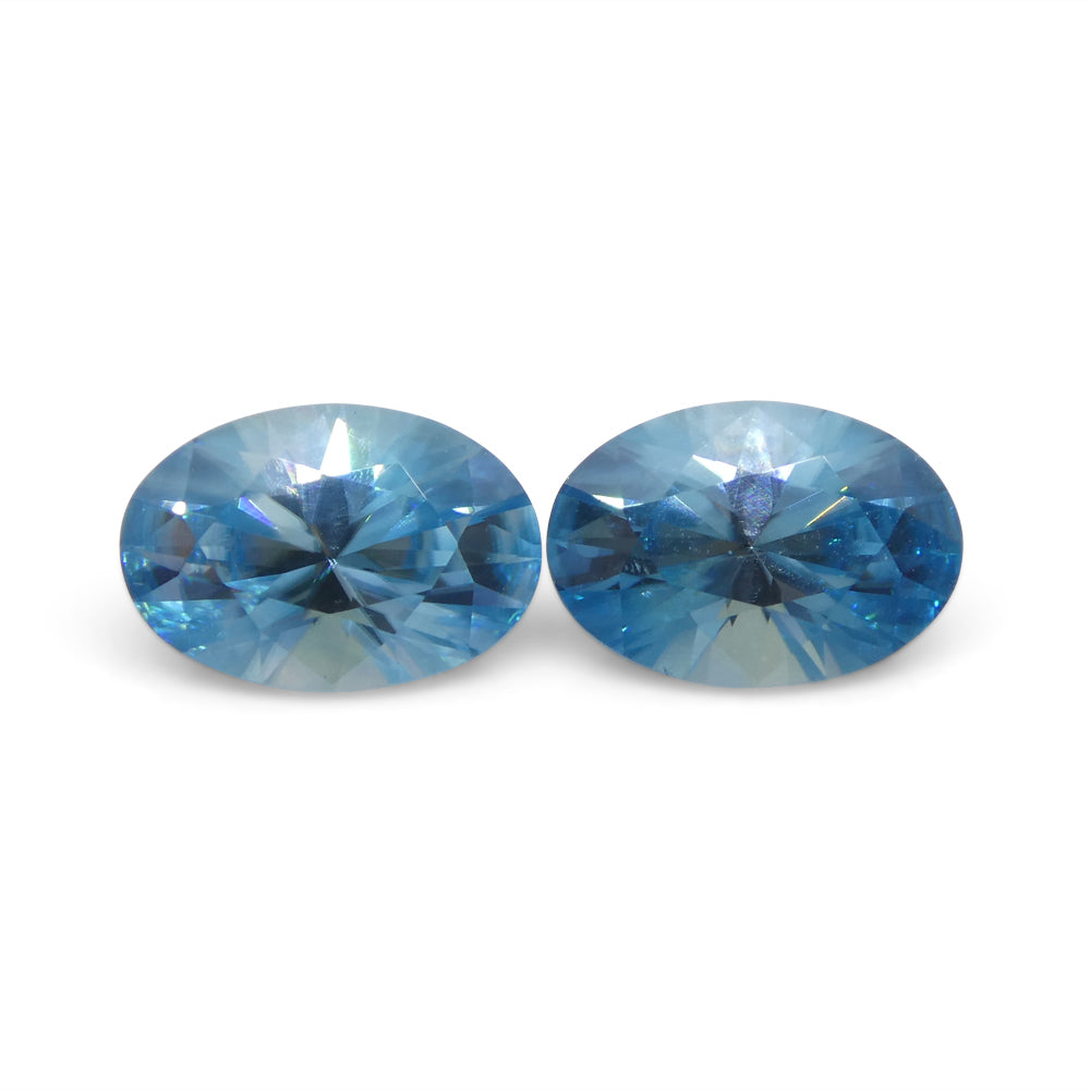 3.86ct Pair Oval Diamond Cut Blue Zircon from Cambodia - Skyjems Wholesale Gemstones