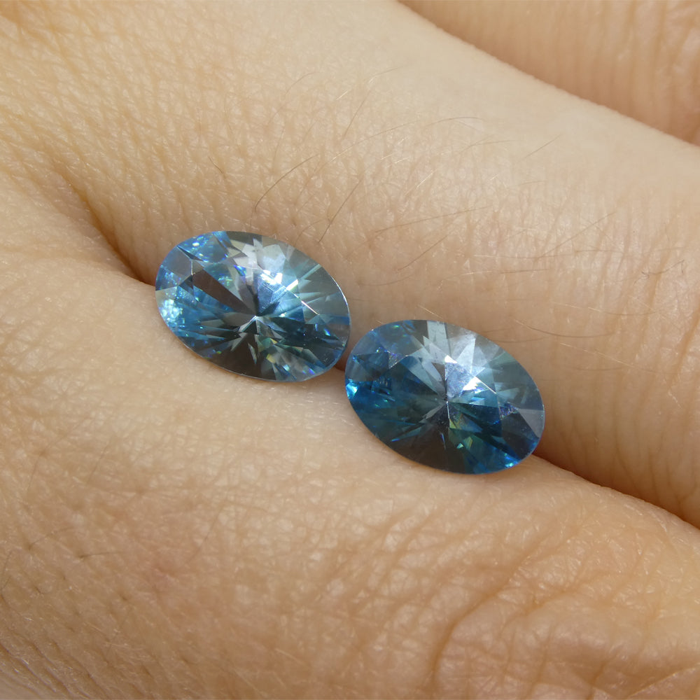 3.86ct Pair Oval Diamond Cut Blue Zircon from Cambodia - Skyjems Wholesale Gemstones