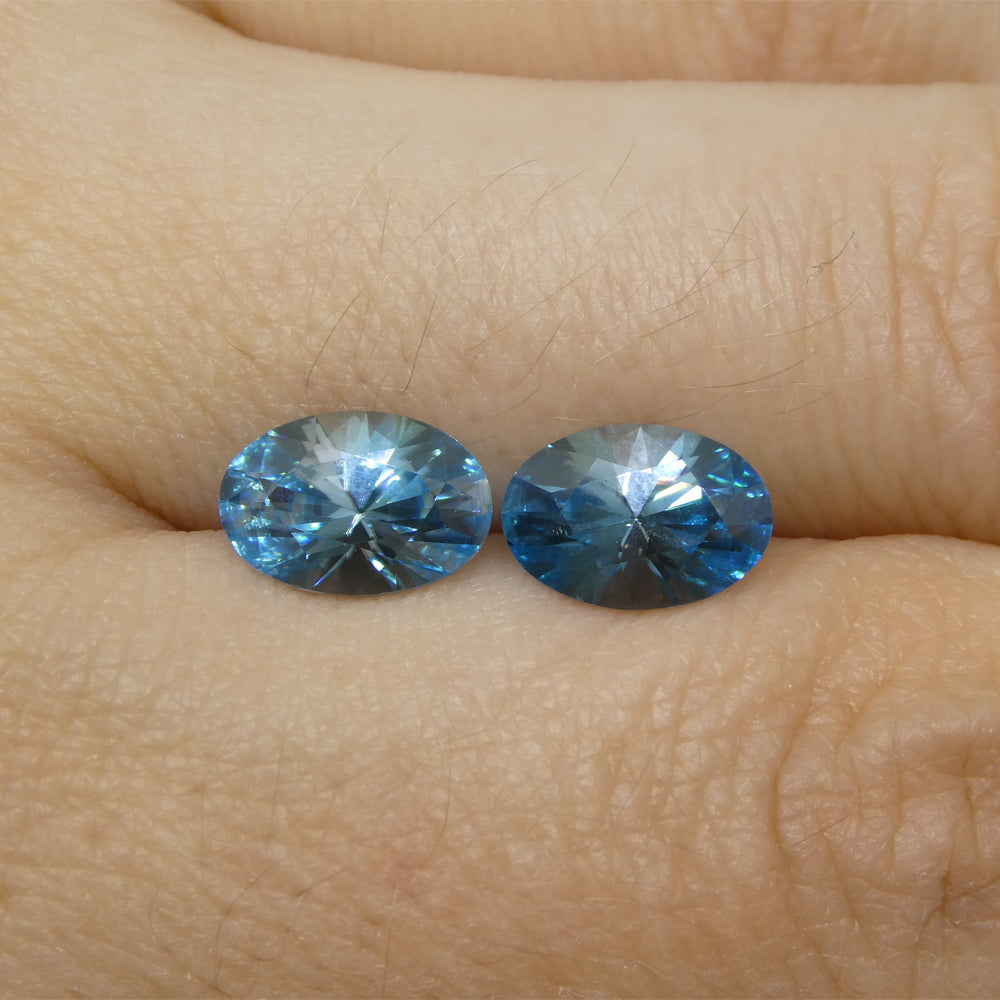 3.86ct Pair Oval Diamond Cut Blue Zircon from Cambodia - Skyjems Wholesale Gemstones